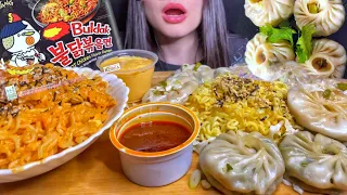 ASMR KOREAN SPICY NOODLES + BIG MOMOS / DUMPLINGS MUKBANG (No Talking) EATING SOUNDS