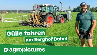 Gülle fahren am Berghof Babel | Eigenbau Gülleverschlauchung mit Fronttank