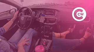 ✳️DRIVING HIGHWAY🛣DOWNTOWN🏙 shifting, jeans jumpsuit, black sandals, manual Volvo V40, Car ASMR