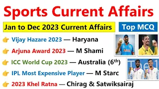 Sports Current affairs 2023 | Last 12 month current affairs 2023 | Khel Current affairs 2023