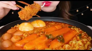 ASMR MUKBANG | CHEETOS RICE CAKE Tteokbokki, Fire Noodles, pork cutlet recipe ! eating @Ji-yoo-7