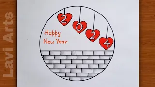 Circle drawing 🥰 | Easy Happy New Year drawing | New year drawing | Easy drawing for beginners |2024