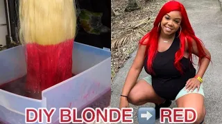 HOW TO DYE 613 BLONDE LACE FRONT WIG RED USING WATER COLOR METHOD