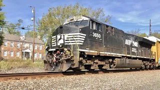 CSX Welded Rail Train Goes Behind & NS Steel Coils Train Goes In Front Of Oldest House In Town!  CWR