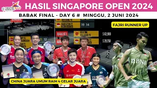 Hasil FINAL Singapore Open 2024 hari ini, day6 ~ China Juara Umum Raih 4 Gelar ~ FajRi Runner Up