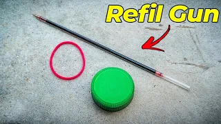 how to make a gun with refil | how to make gun with rubber band | how to make gun with bottle cap