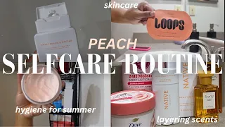 peach themed hygiene routine | selfcare, layering scents, skincare, etc. for summer