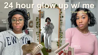 EXTREME 24 HOUR GLOW UP W/ ME *on a budget* 🎀 cutting my hair, appointments, blowout routine & nails