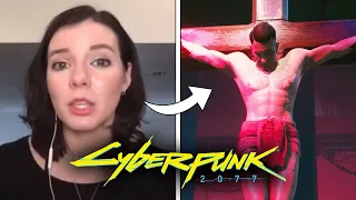 Female V Actress Reaction to Crucifixion Scene in CYBERPUNK 2077 (Cherami Leigh)