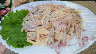 Salad for Real Men. Salad with mayonnaise and 3 types of meat.