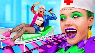 Harley Quinn is stuck in the Hospital! How to build a secret room in a Hospital with TikTok Gadgets