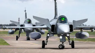 Swedish Weirdest Looking $60 Million Fighter Jet Takeoff at Full Throttle