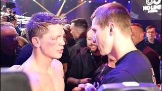 NIKITA TSZYU CONFRONTED BY AUS CHAMPION DYLAN BIGGS IMMEDIATELY AFTER STOPPING JACK BRUBAKER