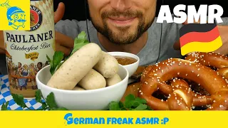 ASMR eating Oktoberfest with weisswurst, pretzels and Bavarian beer - GFASMR