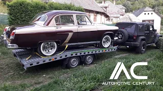 Gaz 21 "Volga" and jeep wrangler transport . Во́лга ГАЗ-21. Cold start