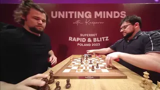 ENGLISH!! Magnus Carlsen vs Maxime Vachier-Lagrave || Superbet Blitz 2023 - R1