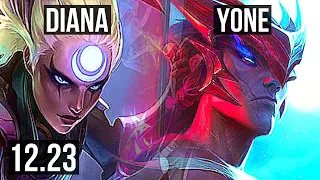 DIANA vs YONE (MID) | 1100+ games, 1.5M mastery, 9/3/12, Godlike | EUW Diamond | 12.23