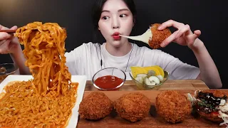 SUB)치즈가득 연돈볼카츠 치즈돈까스에 까르보 불닭볶음면 먹방!(ft.데리카츠버거) Ball Cheese Donkatsu & Carbo Buldak Mukbang Asmr