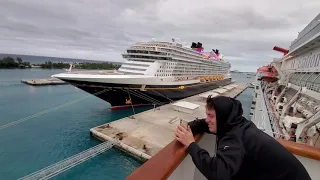 Carnival Elation Departing Nassau Bahamas 12/24/2022 & 3 ship horn battle with Disney Wish.