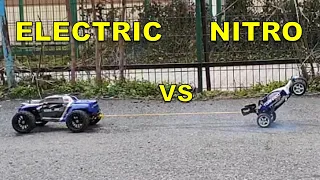 Nitro RC CAR VS Electric RC MONSTER TRUCK (PULL-OFF Challenge) Tug Of War