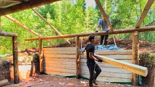 Building a cozy dugout in a secret forest! We make beautiful and smooth walls in the wild!