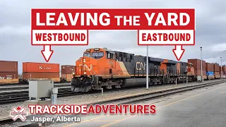 Two CN Intermodal Trains Leaving Yard at the Same Time After Crew Change, Eastbound and Westbound