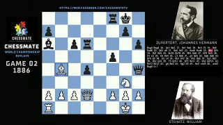 Chessmate | World Chess Championship|1886|Steinitz, William vs Zukertort, Johannes Hermann | Game 2