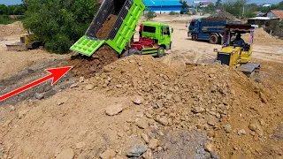 Nice Action! New Project Landfill, Amazing Bulldozer D31P Push Soil & 5 Ton Truck Unloading