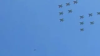 16 RAAF F/A-18F Super Hornets fly over Gold Coast