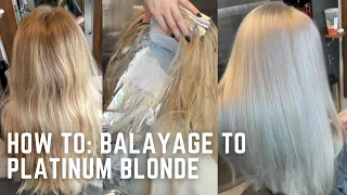 Hair Transformation: Balayage to White Blonde Bleach Out - high risk color correction tutorial