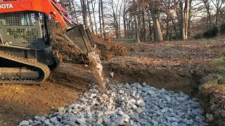 Part 1 installing livestock drinking rock pad skirt in pond.