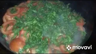 Нарханги (мясо с овощами в казане на костре Narhangi (meat with vegetables in a cauldron on a fire)