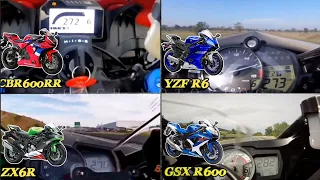 CBR600RR 🆚️ YZF R6 🆚️ ZX6R 🆚️ GSX R600 | Top Speed & Acceleration 🔥🔥