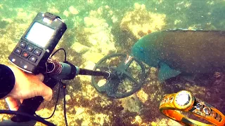 FREE DIVE Metal Detecting in BIG SURF!! EXPENSIVE Jewelry Found!!