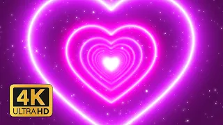 VJ Loops 2024  💗 Pink Neon Love Heart Background Tunnel with Sparkling Pink Particles Overlay 4k