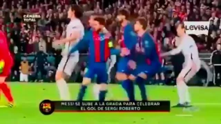 Fc Barcelona vs PSG 6-1 - Sergi Roberto's Crazy reactions Goal last minute