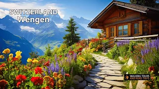 Wengen Lauterbrunnen SWITZERLAND 🇨🇭 Swiss Village Tour 🌞 Beautiful Villages 🚠 4k video walk
