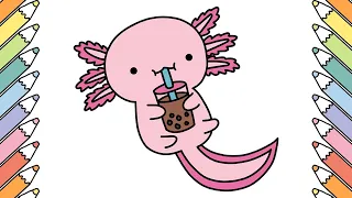 Drawing and Coloring Cute AXOLOTL Easy for Kids and Toddlers