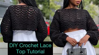 DIY Crochet Lace Top / Shrug Sweater Tutorial  (All Sizes)