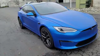 Tesla Model S wrapped in 3m Satin Perfect Blue