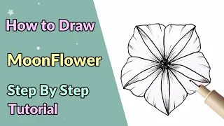 How to Draw a MoonFlower | Step By Step | Floral Illustration | Line shading