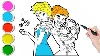 Frozen and Anna Drawing Painting and Coloring For Kids Toddlers ll Disney Princess Drawing