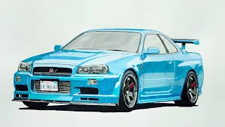 Drawing Nissan GT-R R34 Skyline