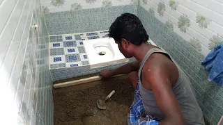 Toilet Technique_Perfect Indian Toilet Tiles installation with sand and cement|Floor tiles fitting