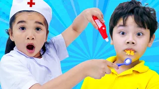 Suri and Sammy Pretend Play Going to The Dentist for Cavities | Kids Eating Too Much Candy