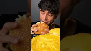 ASMR Eating EXTRA CHEESE SAUCE on BURGERS from McDonalds