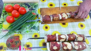 ШАШЛЫК ИЗ КАРТОШКИ И САЛА НА МАНГАЛЕ