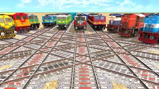 10 TRAINS CROSSING EACH OTHER ON BUMPY FORKED DIAMOND RAILROAD CROSSING | Train Simulator 2022