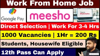 Work From Home Jobs | Google Pay | Meesho | 12th Pass Job | Online Job | Part Time Job at Home | Job