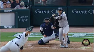Gleyber Torres gets drilled on the hand after hitting longest home run of his career.